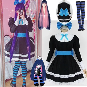Anime Panty &Stocking met Kouseband Kous Anarchie Herfst Meid Vrouwen Cosplay Kostuum Lolita Jurk + Riem + Headwaer Hallowen