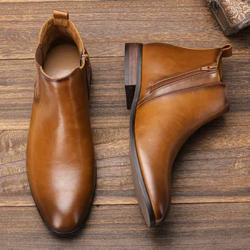 39~48 Chelsea Boots Mannen Merk 2023 Comfortabele Mode Lederen Laarzen #Dx214