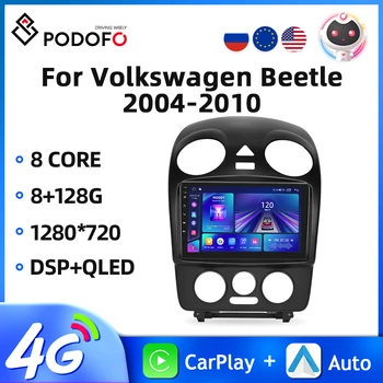 Podofo 2Din Android autoradio Voor de Volkswagen Kever 2004-2010 Multimedia Video Speler Carplay Auto WIFI 4G GPS-Navigatie DSP