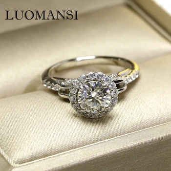 Luomansi Echte Moissan Diamant Ring D kleur 1 Karaat 925 Sterling Zilver Volledige ingelegde Edelsteen Rng Fijne Bruiloft Cadeau