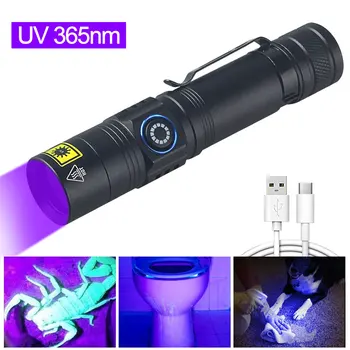 365nm UV LED Zaklamp Ultraviolet Zaklamp USB-Oplaadbare Paars Licht Huisdier Urine Vlekken Detector Schorpioen