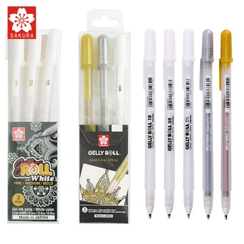 3pcs/Veel Japan Sakura Gelly Roll Gel Inkt Pen Set Goud Wit Zilver Metallic Schets Markeer stift-Tekening Art Supplies