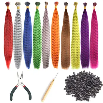 Gekleurde Strengen voor Haar Feather Extension 10 Stukken die ik Tip Synthetisch Haarwerk Nep Haar Zebra Lijn Feather Hair Extensions