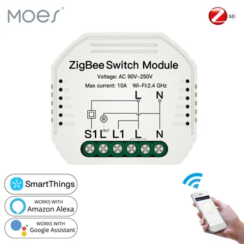 Tuya ZigBee 3.0 Smart Licht Schakelaar Module Smart Life/Tuya Draadloze Afstandsbediening, Werkt met Alexa Google Startpagina voor Voice Control