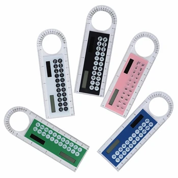 1 zonne-Mini Calculator, Multi-functie van Vergrootglas, 10cm Ultra-dunne Liniaal, Rekenmachine, School-en kantoorbenodigdheden, 5 Kleuren