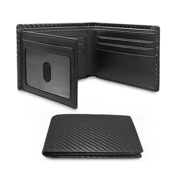 Slanke Minimalistische Tri-Fold Wallet Carbon Fiber RFID Blokkerende heren Portemonnee Met ID-Venster en 9 Kaart Slots