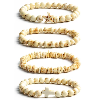Bohemian Geel Wit Turkoois Armbanden voor Vrouwen Kruis Cilinder Onregelmatige Grind Kraal Armbanden Paar Reiki Healing-Sieraden