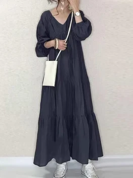 Zomer Jurk Nieuw In Vrouwen Kleding 2023 Koreaanse Mode Stevige Losse Lange Mouwen En Rok Oversize Elegante Jurken Groene Vintage Kleed