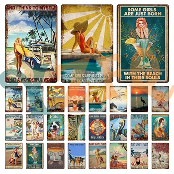 Beach Surf Zeemeermin Retro Metaal Tin Sign Zomer Vintage Plaque Beach Bar Home Art Wand Decoratie Retro Posters DZ-0025A