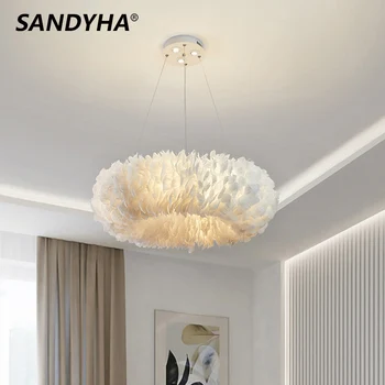 SANDYHA Nordic Luxe LED Kroonluchter Ganzenveren Hanger Lichte Woon-Eetkamer Slaapkamer Salon Zaal Home Decor Hangende Lamp