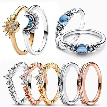 NIEUWE 925Sterling Zilver Fonkelende Ring Licht Blauw Aladdin Ring Geschikt Voor Vrouwen om Te Dragen Mode Sterling Zilver Vrouwelijke Zon Ring