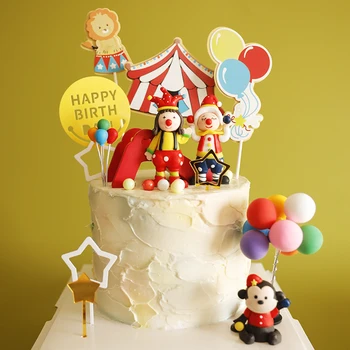 Cartoon Circus Thema Verjaardagsfeestje Topper Dier Speeltuin Baby Cupcake Topper Vlaggen Kinderen Verjaardag Feest Decoraties