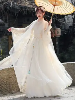 Kantwerk Hanfu Vrouwelijke Cosplay Kostuum Zomer Ademend Fee Chinese Stijl Jurk Nationale Dans Performance Kleding