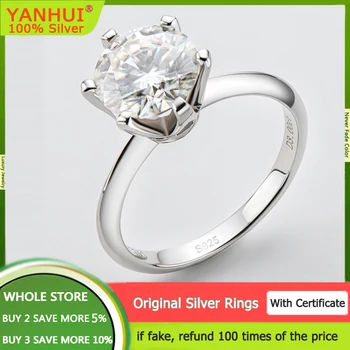 YHAMNI Moissanite Diamant Ring Originele Massief 925 Zilveren verlovingsring Klassieke Ronde Women ' s Bruiloft de Grootte van de Gift 0.5/1.0 Karaat