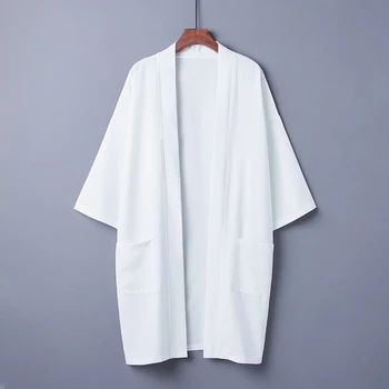 Chinese Mannen Vrouwen Vest Japanse Kimono Hombre Zwarte Tops 2021 Zomer Vintage White Tang Mid-Length Jas Mannelijke Kleding