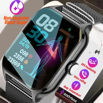 Niet-invasieve Bloed Suiker Smart Watch Mannen Custom Dial HD-Voice te Bellen Sport Horloges Glucometer Vrouwen Smartwatch Voor Android, IOS