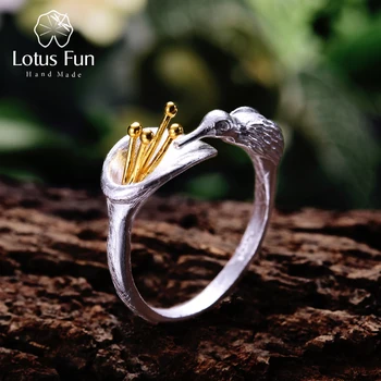 Lotus Leuke Echte 925 Sterling Zilveren Vogel Ring Natuurlijke Creatieve Ontwerp van Fijne Sieraden Verstelbare Kolibrie Ringen voor Vrouwen Bijoux