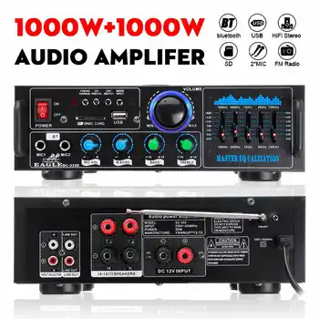 2000W 2-KANAALS bluetooth Stereo Versterker Surround Sound-Mixer 2mic HiFi Versterkers USB-AMP FM AUX-Home Cinema Karaoke Afstandsbediening