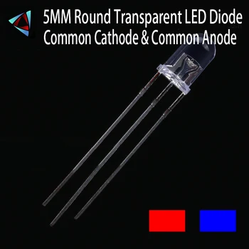 30Pcs LED 5MM Rood & Blauw Common Kathode en Gemeenschappelijke Anode 5 MM Hoge Helderheid Transparante Ronde Bi-Color Light-Emitting Diode