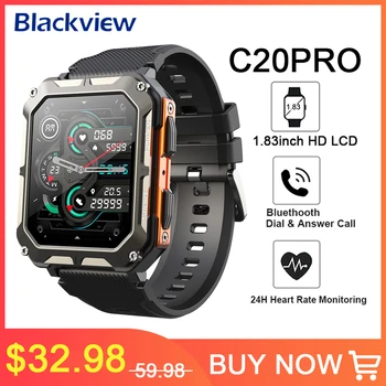 Blackview C20Pro Mannen Bluetooth Bellen Smart Watch IP68 Waterdichte Sport-Fitness Tracker 24H Health Monitor 1.83 inch Smartwatch