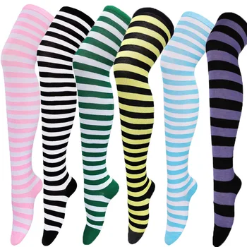 Kleur Gestreepte Kousen Japanse Boven De Knie Sokken, Mode-Vrouwen Houden Van Warme Sokken Sexy Slanke, Lange Sokken Zwart Wit Gestreepte Kousen
