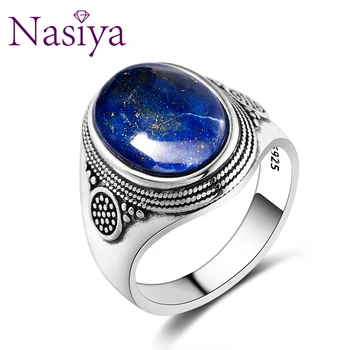 Nasiya Luxe Vintage Ring 10x14MM Grote Ovale Lapis Lazuli Ringen Voor Mannen WomenFine Sieraden Party Verjaardag