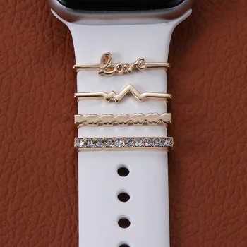 Voor Apple Is De Band Van Het Horloge Diamant Liefde Ornament Metalen Bedels Decoratieve Ring Creatieve Broche Slimme Horloge Siliconen Band Accessoires
