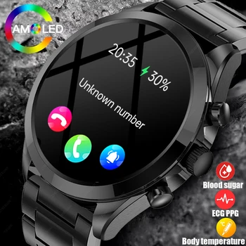 Voor Huawei Xiaomi Smart Watch Mannen Bloed Glucose Meting 360*360 HD-Scherm met een Hartslag ECG+PPG Bluetooth Bellen SmartWatch+DOOS