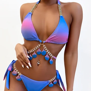 2023 Sexy Shell Diamond Halter Bikini Push Up Badmode Badpak Vrouwen Vrouwelijke Strappy Bikini Set Braziliaanse Badkleding Badkleding