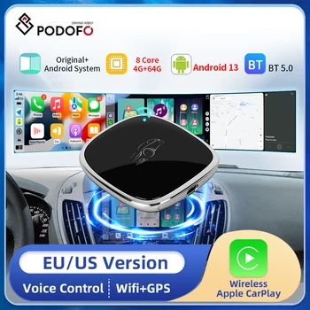 Podofo Draadloze Carplay Ai Vak Android-Auto Adapter Carplay Mini Box Android13 4+64G Voor de Auto met OEM CarPlay Voor Toyota Hyundai