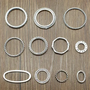 10pcs Charmes Ronde & Ovale Lussen Connector DIY Sieraden Bevindingen Voor het Maken van Sieraden Accessoires, Antiek Zilver Kleur