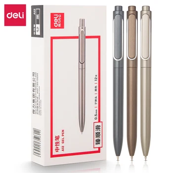 DELI Gel Pen Zwart 3 Stuks/Veel Metalen Feelling Gel Inkt Pennen 0,5 mm Soepele Schrijven Sign Pen Office-Kantoorartikelen