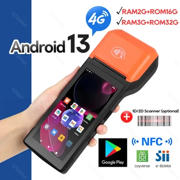 Android13 Handheld POS PDA Terminal WIFI 4G, NFC Bluetooth-2+16GB Mobiele Touch POS 58mm Printer Ondersteuning van de Google Play Loyverse