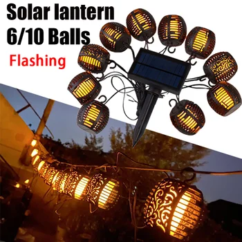 Zonne-Buiten Lantaarns Tuin String Lichten LED Solar Lampen Waterdichte Hangende Lantaarn Decoratie Patio Flikkerende Vlam