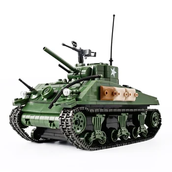 WO2 Sherman M4A1 Tank bouwsteen Militaire Medium Tank Leger Model Kit bouwpakket Speelgoed Geschenken voor Tieners en Volwassen 726PCS
