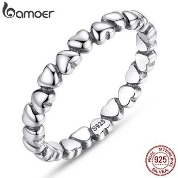 Bamoer 925 Sterling Zilver voor Altijd Liefde Hart Vinger Ring Originele Sieraden Cadeau Stapelbaar Bague koreaanse Sieraden PA7108