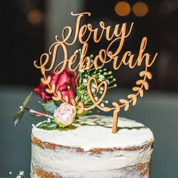 Gepersonaliseerde Paar Naam Houten Topper Aangepaste Acryl Spiegel Rose Goud Zwart Wedding Cake Decorations-Jarig Huwelijksfeest
