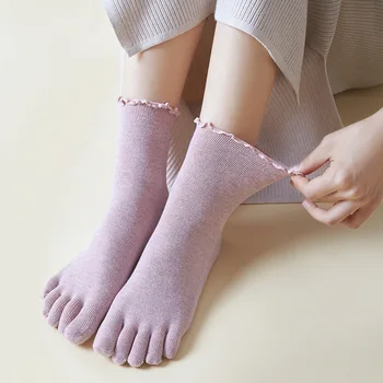 Katoen Vijf Vinger Sokken Voor dames rand krul Mode Kleurrijke Losse Harajuku Korte Sokken Met Tenen Japanse Split Teen Sokken
