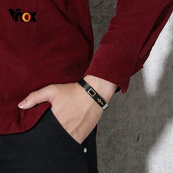 Vnox 12mm Kruis Armbanden voor Mannen en Zachte Silicone Rubber Armband Bijbel Citaten Christus Gebed Armband Casual Male Sieraden