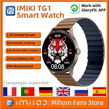 IMIKI TG1 Smart Watch Man vrouw Ultra-Heldere Visuele Effect van Magnetische Silicone 1.43 Amoled-Scherm van 15 Dagen Levensduur van de Batterij BT Bellen