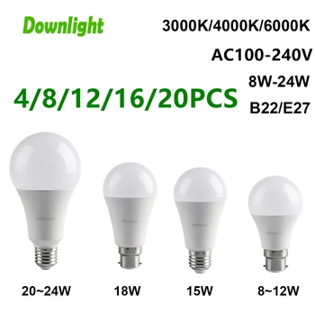 4-20PCS AC110V/AC220V-Led energy conservation Lamp Lampen E27 B22 Licht werkelijk Vermogen 8W-24W Geen stroboscoop warm wit licht