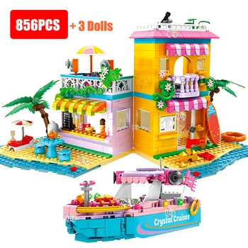 Vrienden Woonboot Huisje op Het Strand Model Huis Seaside Holiday Park Wharf Cruises Set bouwstenen Speelgoed voor Meisjes