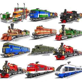 City trein set steam bullet voertuig cargo railway station model bouwstenen baksteen tracks spoor geen motor kits vervoer kid speelgoed