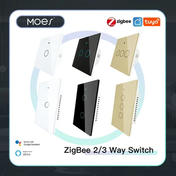 ZigBee Muur Touch Smart Light Switch Met Neutraal/Geen Neutraal ,Geen Condensator Smart Life/Tuya Werkt met Alexa,Google Hub Vereist