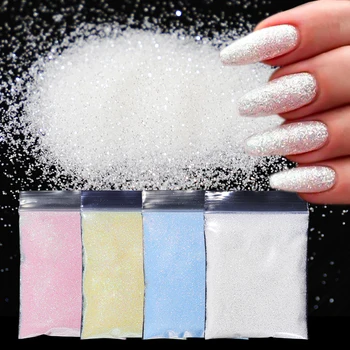 10g/zak Kleurrijke Suiker Nagel Glitter Kleurrijke Glanzende Snoep Poeder Coat Effect Wit Zwart Transparant Stof Nagels Kunst DIY Levert