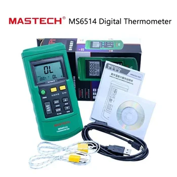 MasTech MS6514 Dual-channel Digitale Thermometer de Temperatuur Tester USB-Interface Thermokoppel Temperatuur Sensor Probe