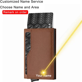Aangepaste Naam op de Creditcard Houder van RFID Protection Koeienhuid Lederen Smart Wallet met ruimte voor Mannen Vrouw Card Case