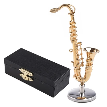 Koperen Miniatuur Saxofoon met Base Miniatuur Poppenhuis, Model Mini Alt Saxofoon, Tenor Saxofoon de Decoratie van het Huis