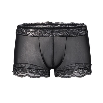 Nieuwste Heren Lingerie Mesh Kant Open Kont Boxershorts Underwear Fashion Slips Met Hoge Taille Sexy Lingerie-Boxers