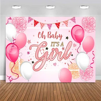Douche van de Baby op de Achtergrond Roze Ballonnen Star Het is Een Meisje Pasgeboren Baby Douche Fotografie Achtergrond Foto als Achtergrond Voor Foto Studio